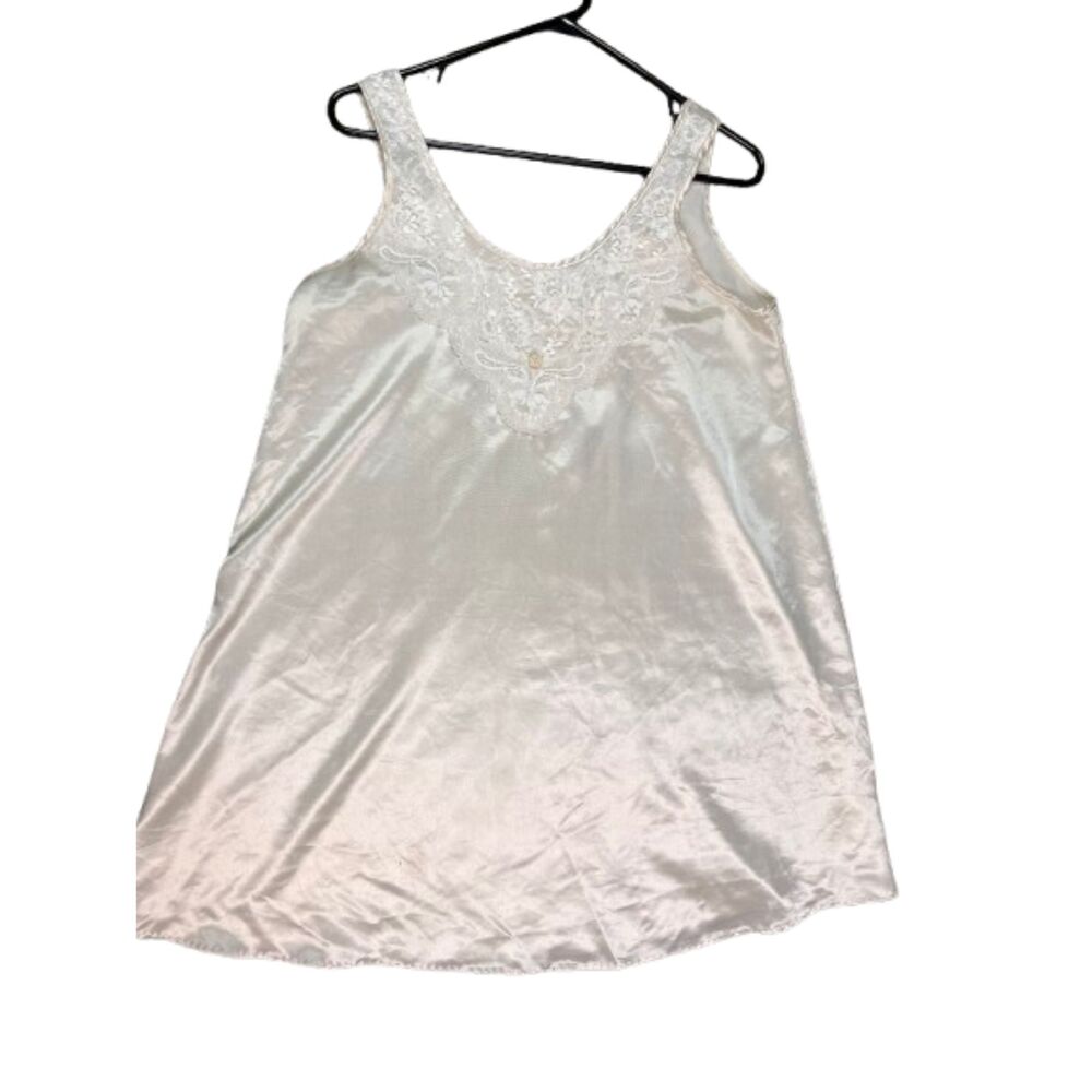 Vintage Lily of France Satin Lace Slip Dress Ivory Nightgown Size S